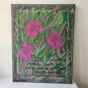 "Unfading Truth" original art abstract flowers Bible verse canvas wall decor